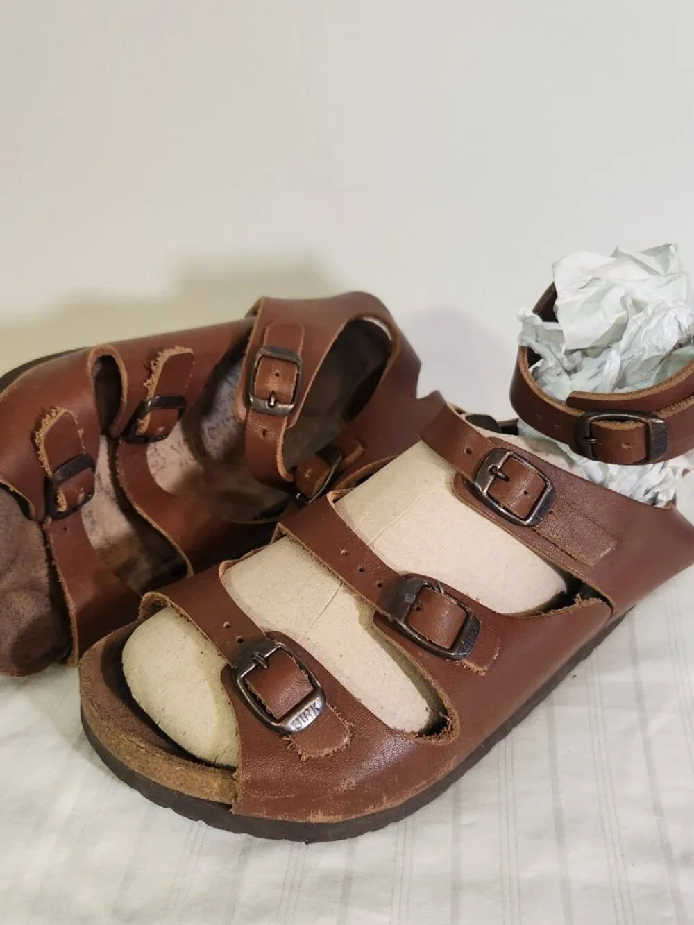 Discontinued Vintage Birkenstock Leather Gladiator Ankle Wrap Sandals Brown EU37